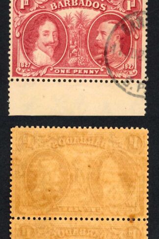 Barbados SG240 1927 Tercentenary 1d Block (toned paper) CDS Strip