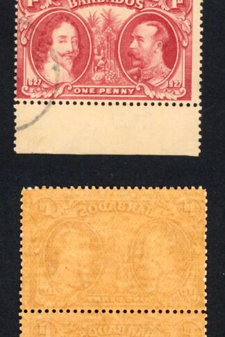 Barbados SG240 1927 Tercentenary 1d Block (toned paper) CDS Strip