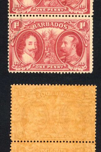 Barbados SG240 1927 Tercentenary 1d Block (toned paper) CDS Strip