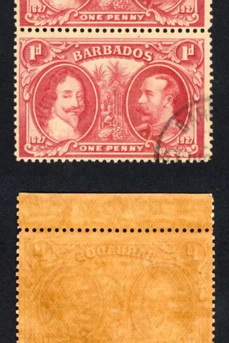 Barbados SG240 1927 Tercentenary 1d Block (toned paper) CDS Strip