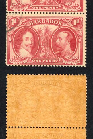 Barbados SG240 1927 Tercentenary 1d Block (toned paper) CDS Strip