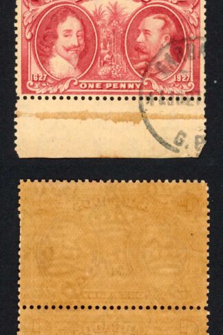 Barbados SG240 1927 Tercentenary 1d Block (toned paper) CDS Strip