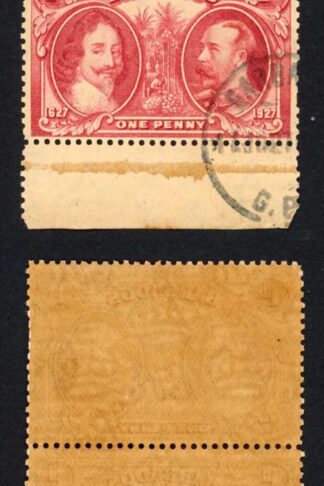 Barbados SG240 1927 Tercentenary 1d Block (toned paper) CDS Strip