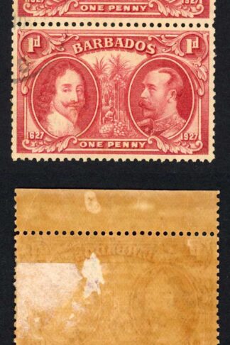 Barbados SG240 1927 Tercentenary 1d Block (toned paper) CDS Strip