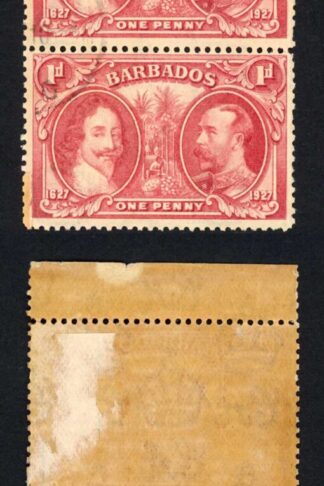 Barbados SG240 1927 Tercentenary 1d Block (toned paper) CDS Strip