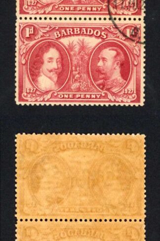 Barbados SG240 1927 Tercentenary 1d Block (toned paper) CDS Strip