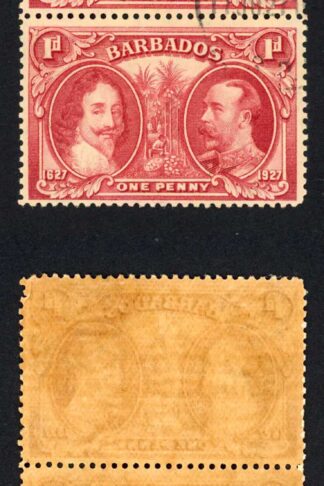 Barbados SG240 1927 Tercentenary 1d Block (toned paper) CDS Strip