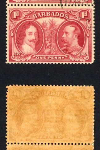 Barbados SG240 1927 Tercentenary 1d Block (toned paper) CDS Strip
