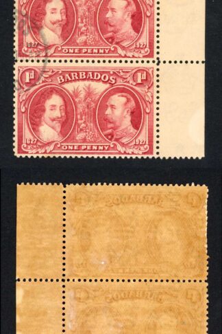 Barbados SG240 1927 Tercentenary 1d Block (toned paper) CDS Strip