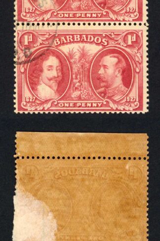 Barbados SG240 1927 Tercentenary 1d Block (toned paper) CDS Strip