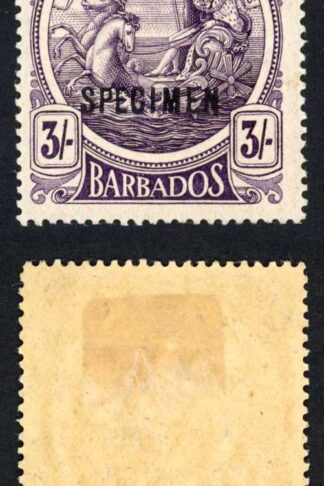 Barbados SG191s 3/- Deep Violet Opt SPECIMEN M/M
