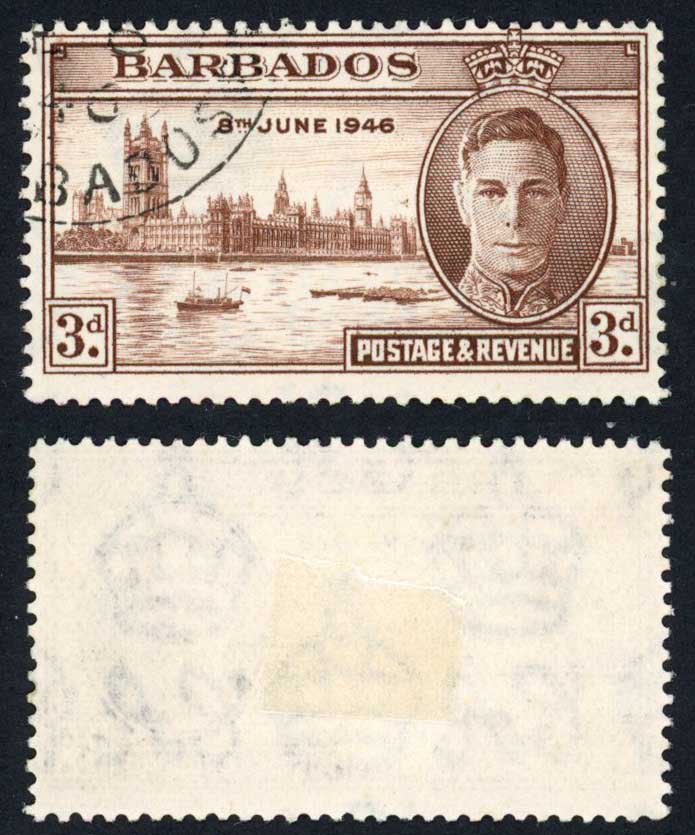 Barbados SG263a 1946 3d Victory Kite Flaw CDS used Cat 60 pounds