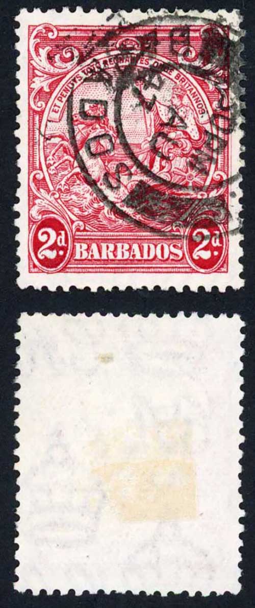 Barbados SG250da 2d Carmine Perf 13.5 x 13 Extra Frame Line Cat 65 pounds