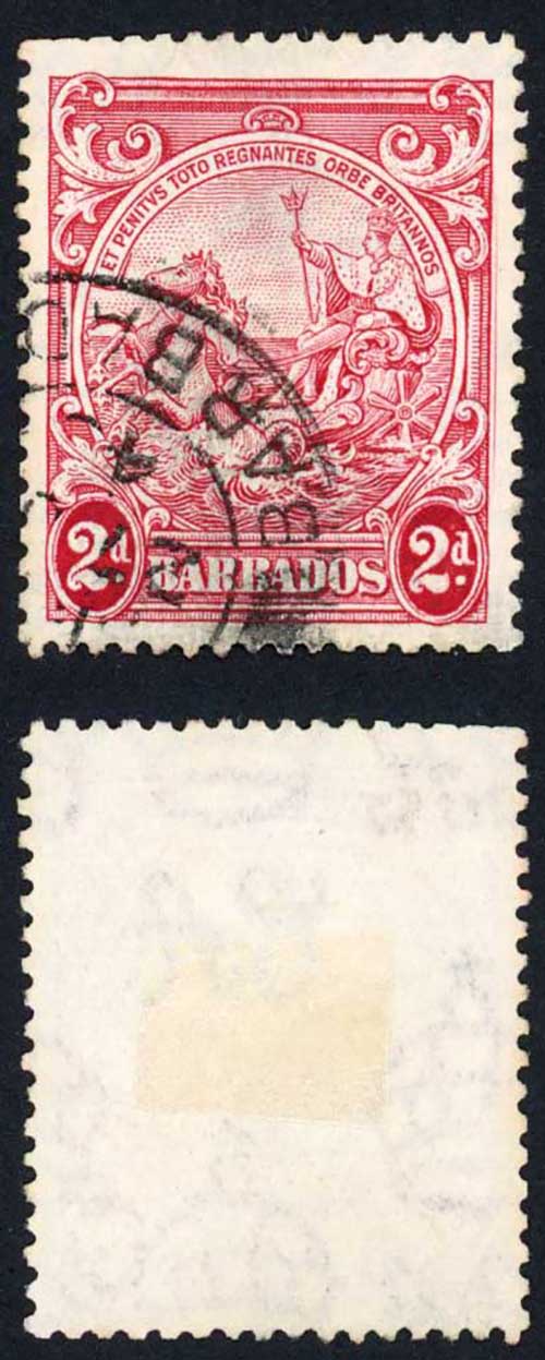 Barbados SG250da 2d Carmine Perf 13.5 x 13 Extra Frame Line Cat 65 pounds