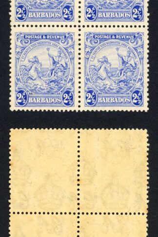 Barbados SG233ab 2 1/2d Perf 13 x 12 Block U/M (toned) Cat 84 pounds
