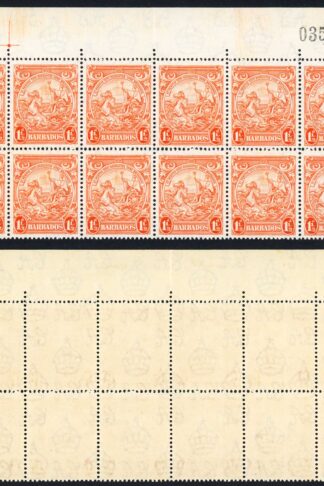 Barbados SG250b 1 1/2d Orange Corner Block of 12 U/M Cat 120++ pounds