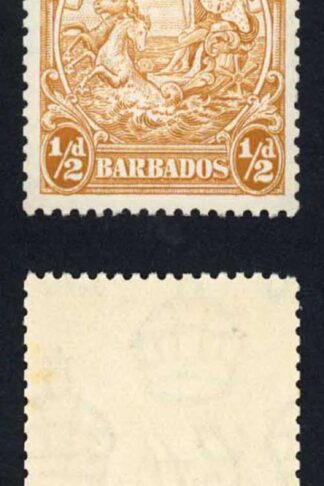 Barbados SG248c 1/2d Yellow Bistre Coil Join Strip of Four U/M