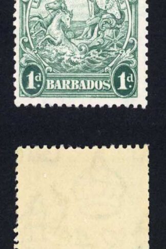 Barbados SG249b 1d Blue Green Perf 13.5 x 13 Coil Join Strip of Four U/M