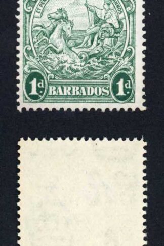 Barbados SG249c 1d Blue Green Perf 14 Coil Join Strip of Four U/M