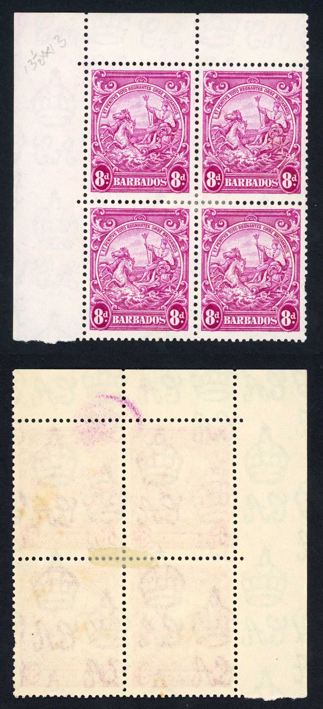 Barbados SG254a 8d magenta Block M/M
