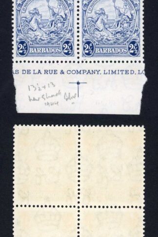 Barbados SG251b 2 1/2d Blue Block U/M inc Re-entry 12/6 (base at left)
