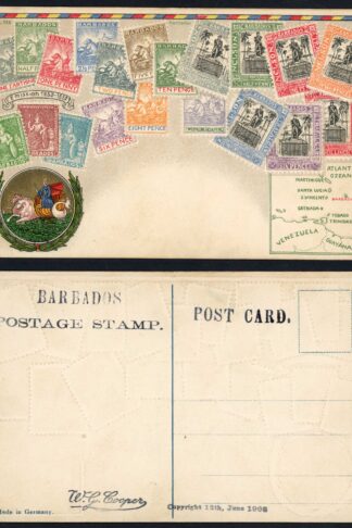 Barbados 1908 Postcard Colour depicting Barbados stamps