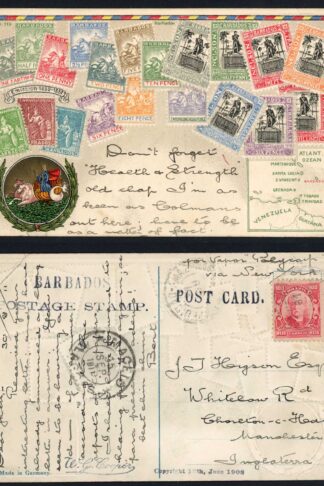 Barbados 1908 Postcard Colour depicting Barbados stamps used