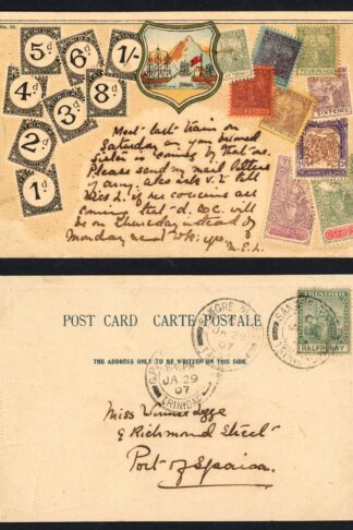 Barbados Postcard Colour depicting Barbados stamps used