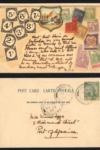 Barbados Postcard Colour depicting Barbados stamps used