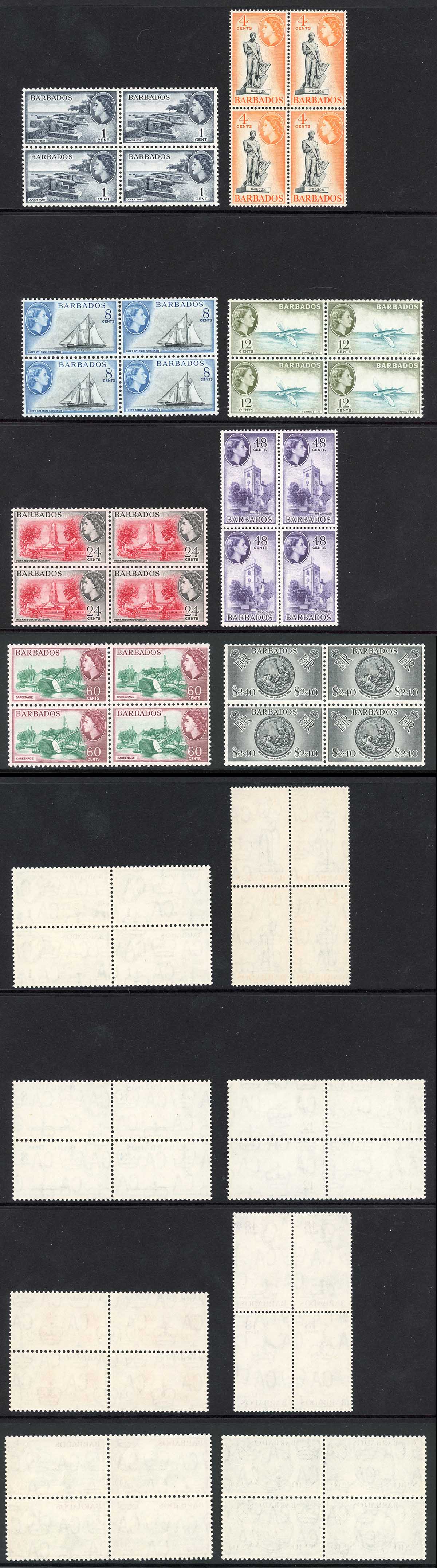 Barbados SG312/19 Set of 8 Wmk Block in U/M Blocks Cat 88+ pounds