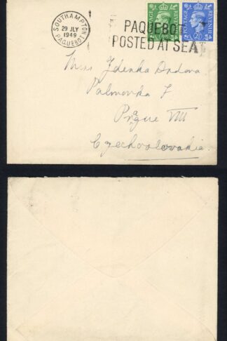 KGVI 2 1/2d Light Ultramarine cover 1949 Paquebot to Czechoslovakia
