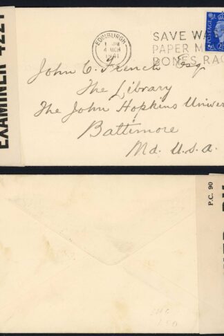 KGVI 2 1/2d Ultramarine 1941 cover Censured Letter Wartime shortages