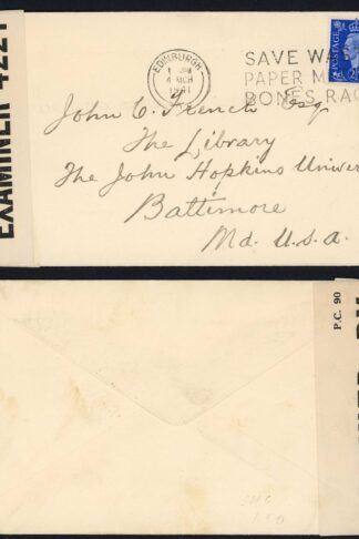 KGVI 2 1/2d Ultramarine 1941 cover Censured Letter Wartime shortages