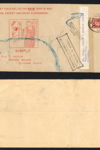 KGVI 1 1 /2d Pale red-brown on a Relabelled and reused unsealed sample pouch