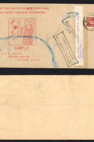 KGVI 1 1 /2d Pale red-brown on a Relabelled and reused unsealed sample pouch