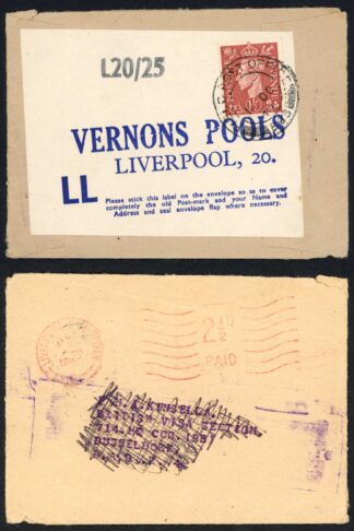 KGVI 1 1 /2d Pale red-brown Domestic Letter Reuse Label small pouch