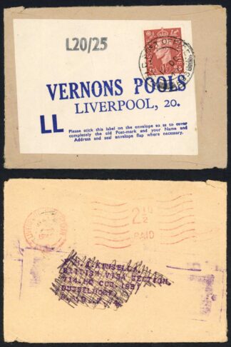 KGVI 1 1 /2d Pale red-brown Domestic Letter Reuse Label small pouch