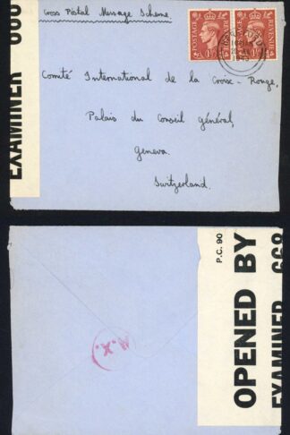 KGVI 1 1 /2d Pale red-brown 1943 To Switzerland Red Cross Letter