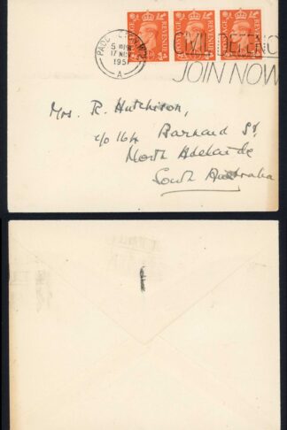 KGVI 1 /2d Pale Orange 1951 Surface rate cover to South Australia