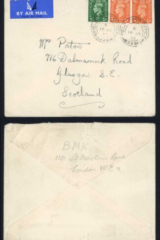 KGVI 1 /2d Pale Orange 2 1/2d Military Concession Rate from APO 328