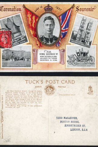 KGVI 1d Scarlet 11 May 1937 (2nd day) on Coronation Postcard