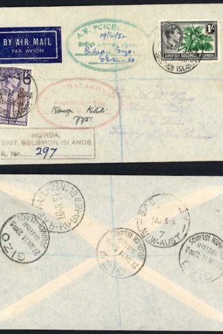 British Solomon Is 1951 Cover From Bilua on Vella Lavella