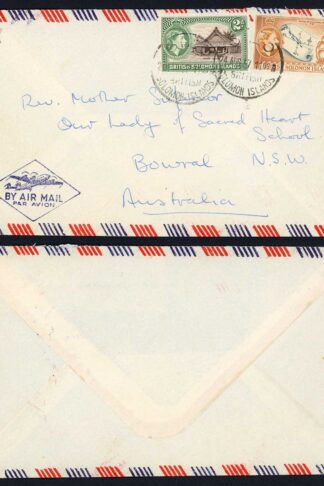 British Solomon Is 1957 Airmail Cover to NSW