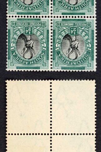 South Africa SG42w 1/2d Block of 4 Wmk Inverted 3 x U/M Cat 13 pounds