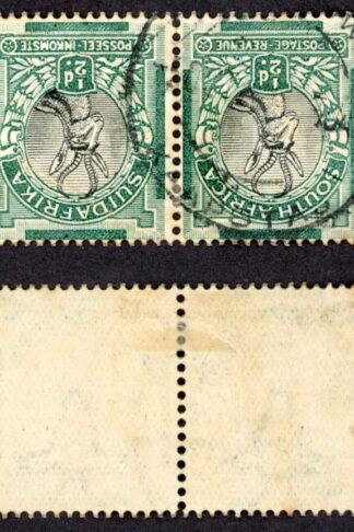 South Africa SG42cw 1/2d Wmk Inverted Dollar Variety Used Pair (toned) Cat 45 p