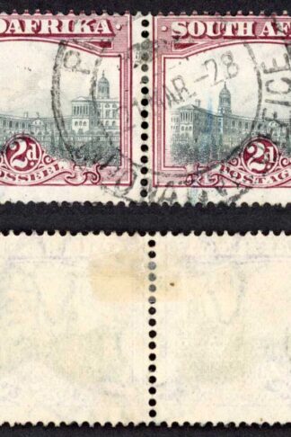 South Africa SG34 2d Perf 14 x 13.5 Fine used Pair (Tone Spot) Cat 50 pounds