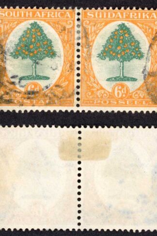 South Africa SG32 6d Green and Orange used pair Cat 50 pounds