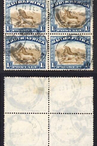 South Africa SG36 1/- Perf 14 Block (small fault top left) Cat 130 pounds