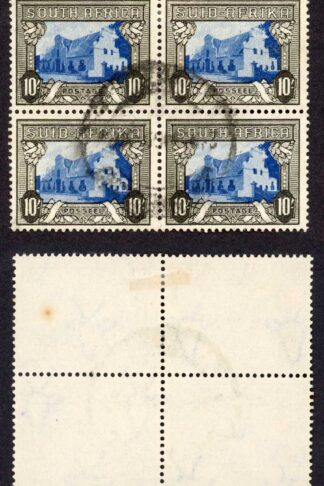 South Africa SG64ca 10/- Blue and Charcoal Block of 4 (tone spot) Cat 16 pounds