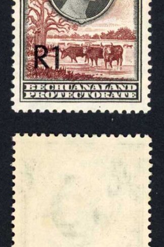 Bechuanaland SG167a 1R on 10/- Surcharge Bottom left U/M Cat 40 pounds
